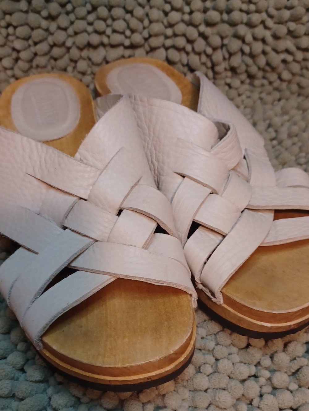 Women's White Woven Slide Sandals